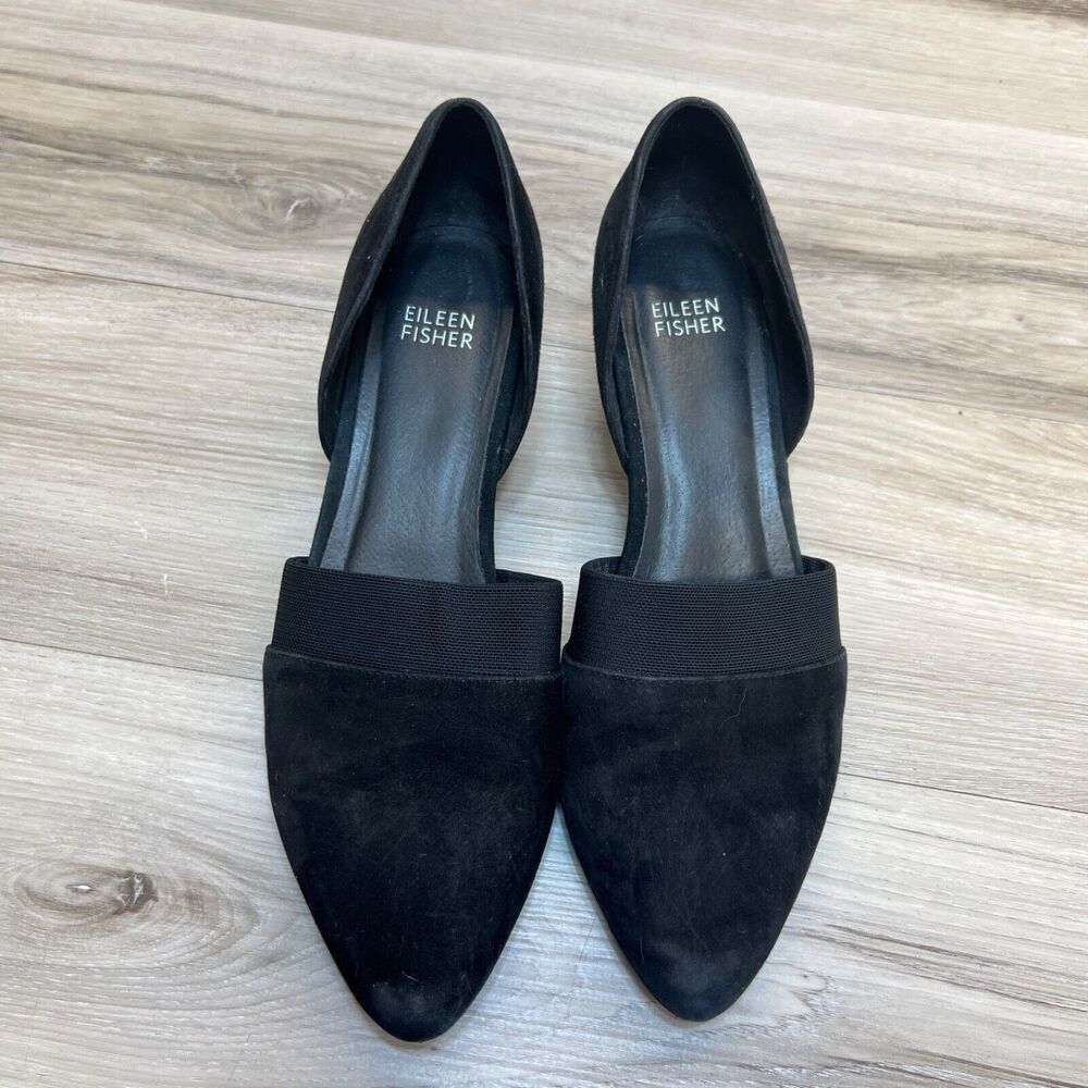 Eileen Fisher Black Suede Pointed Hilly Wedge D'Orsay Flats - Picture 6 of 11
